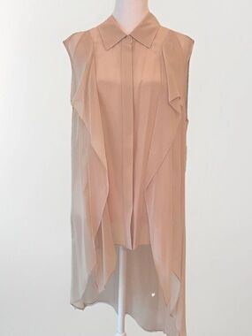 BCBG Max Azria Blush Pink Kaley Silk Chiffon High Low Cascade Top - Size M
